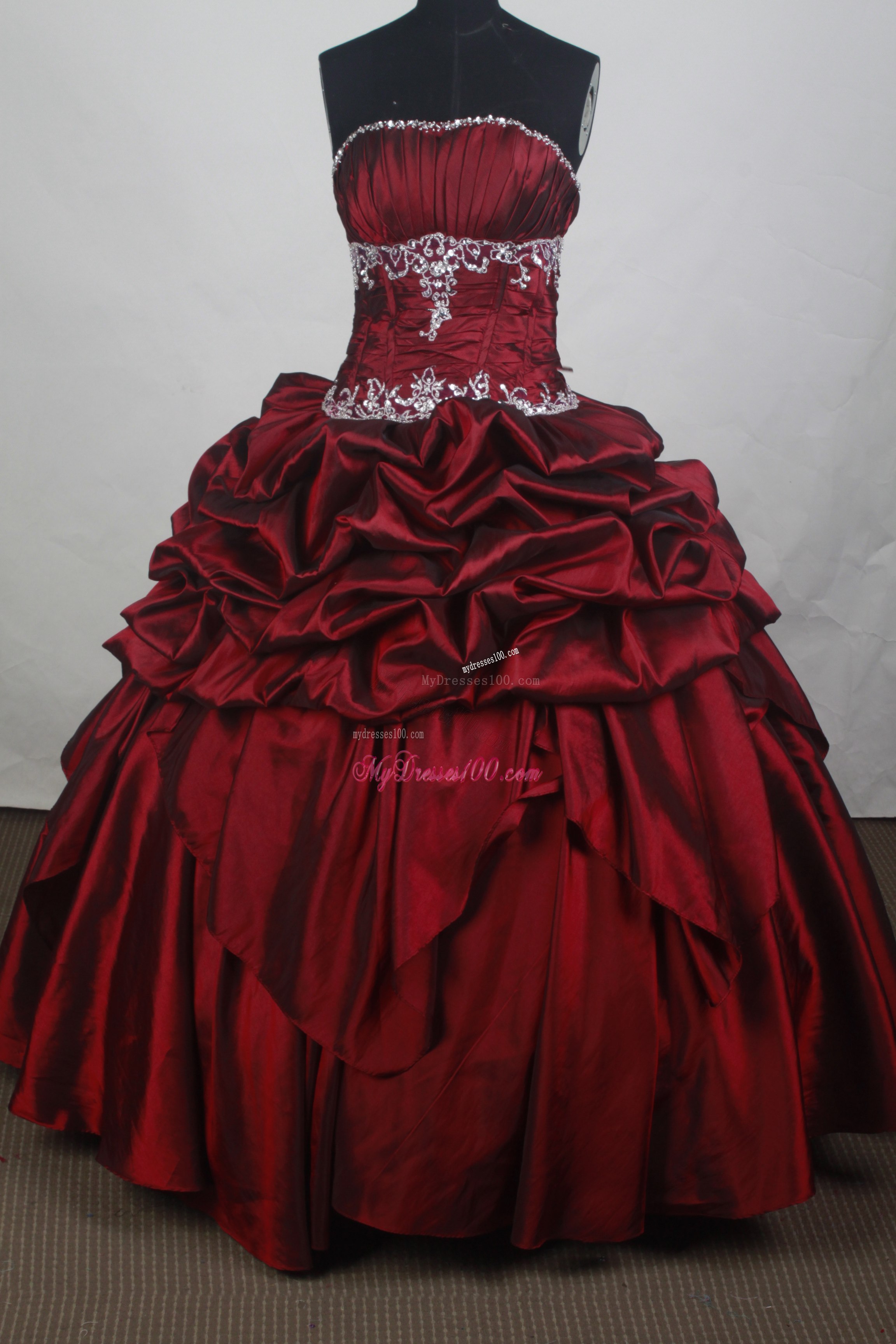 Pick-ups and Appliques Accent Wine Red Quinceanera Dress