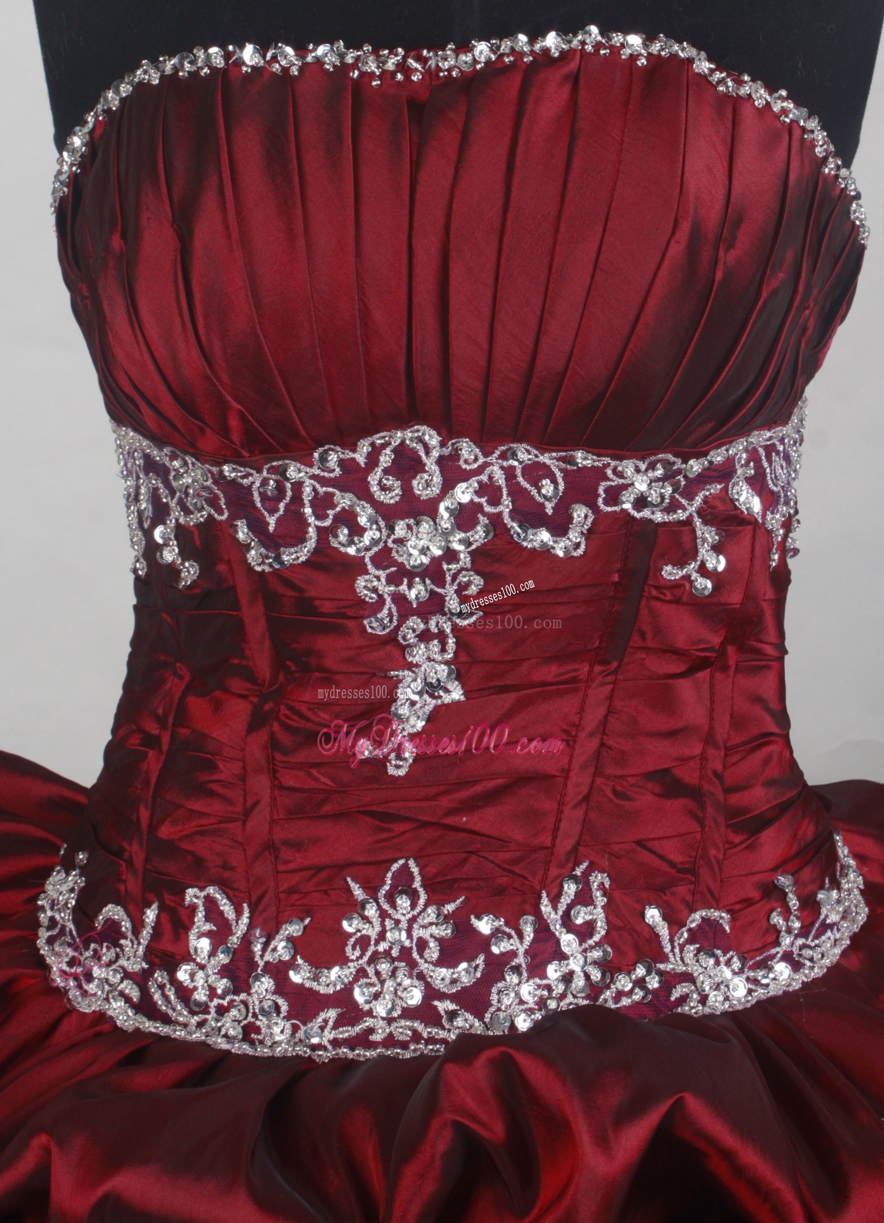 Pick-ups and Appliques Accent Wine Red Quinceanera Dress