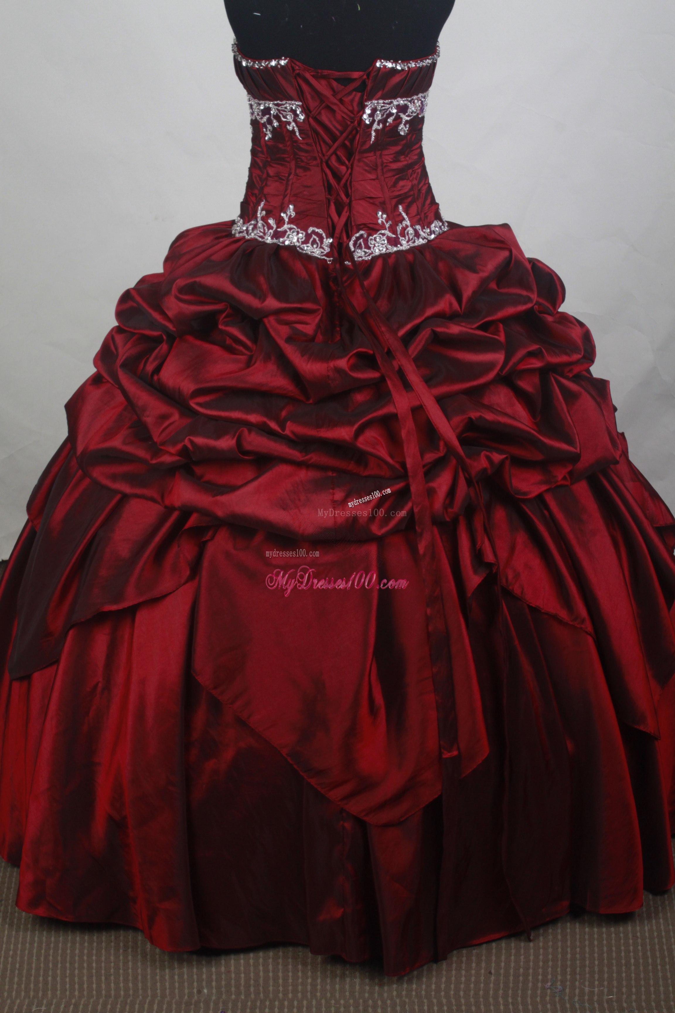 Pick-ups and Appliques Accent Wine Red Quinceanera Dress