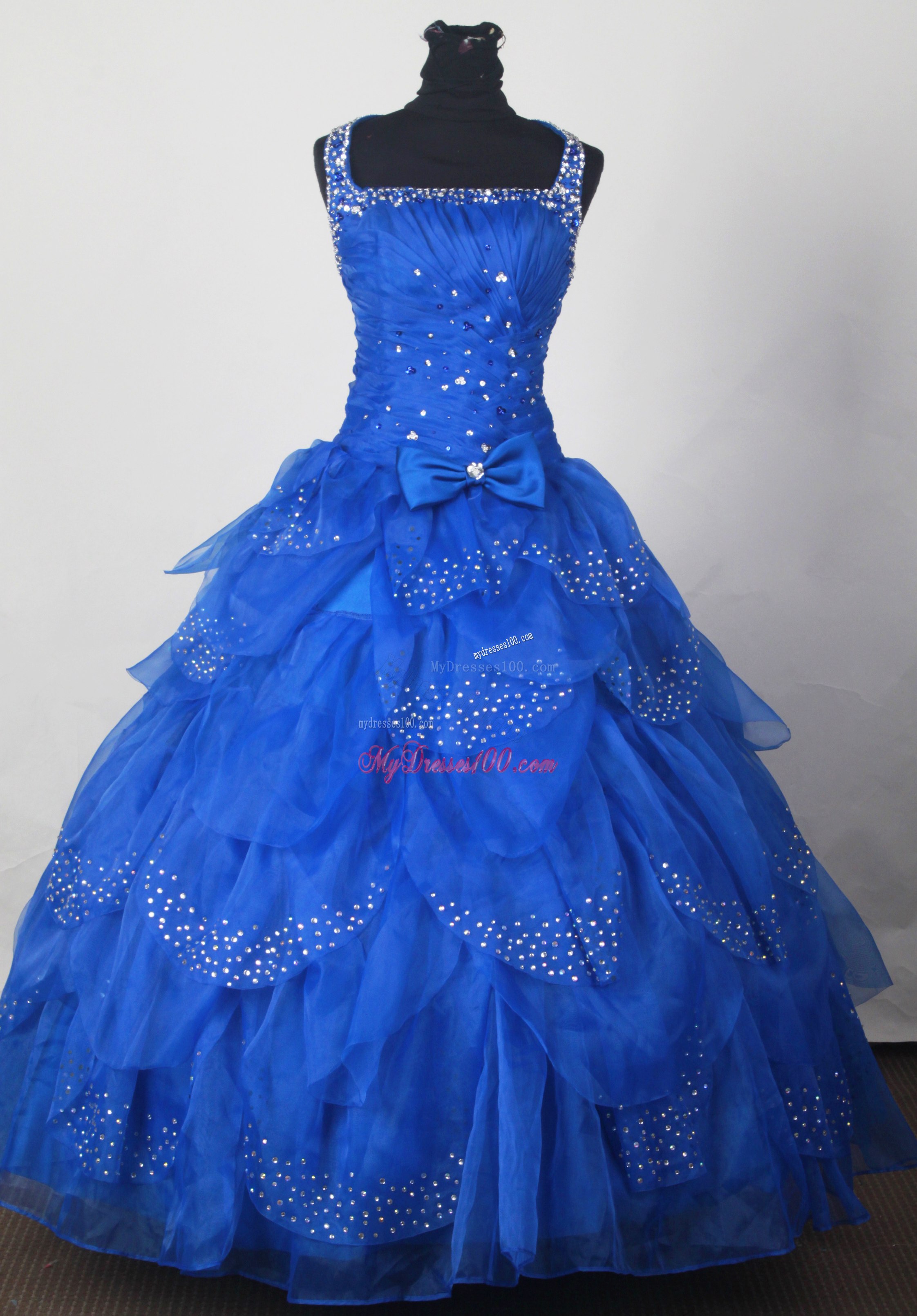Straps Royal Blue Qinceanera Dress with Layers and Beading