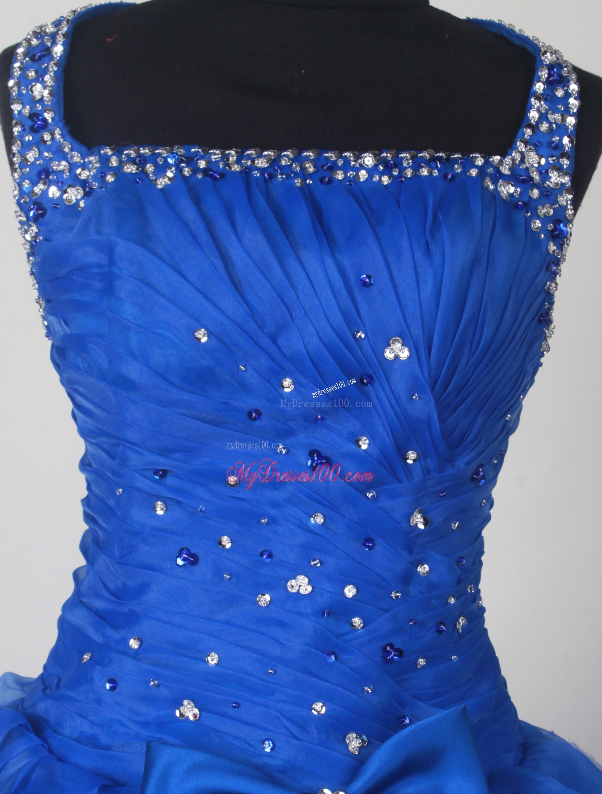 Straps Royal Blue Qinceanera Dress with Layers and Beading