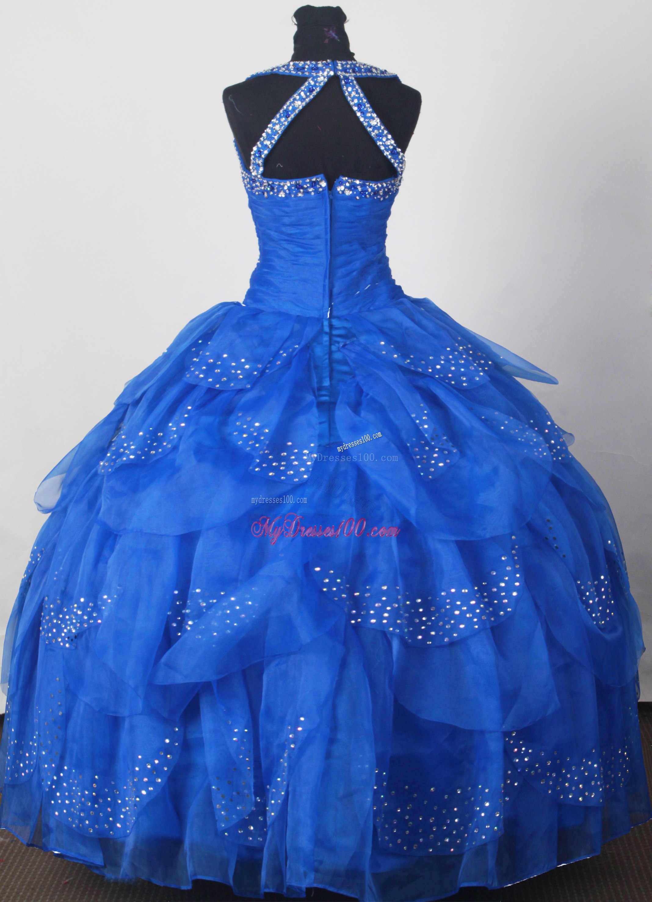 Straps Royal Blue Qinceanera Dress with Layers and Beading