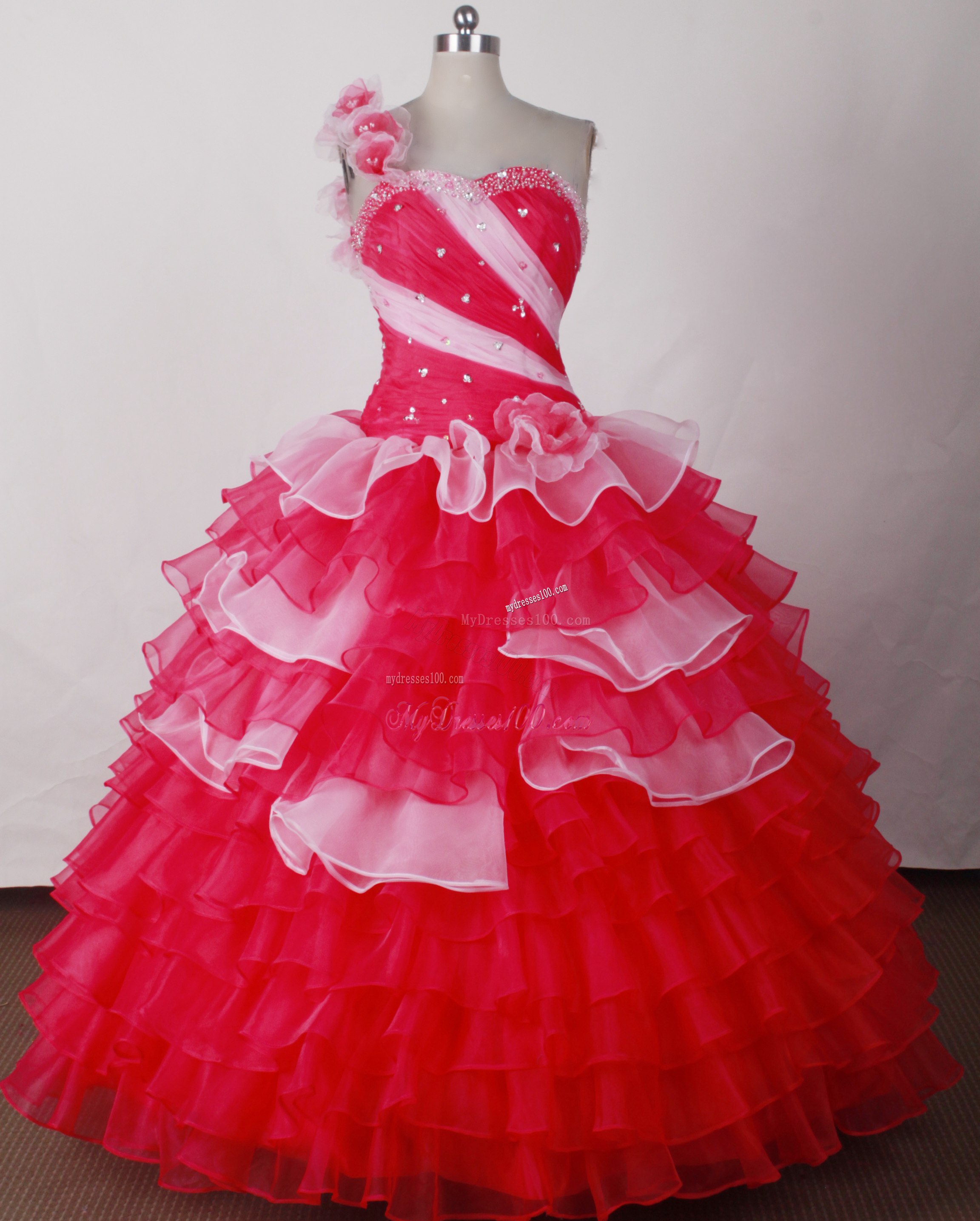 One Shoulder Flower Neck Puffy Ruffles Dresses for Quinceanera