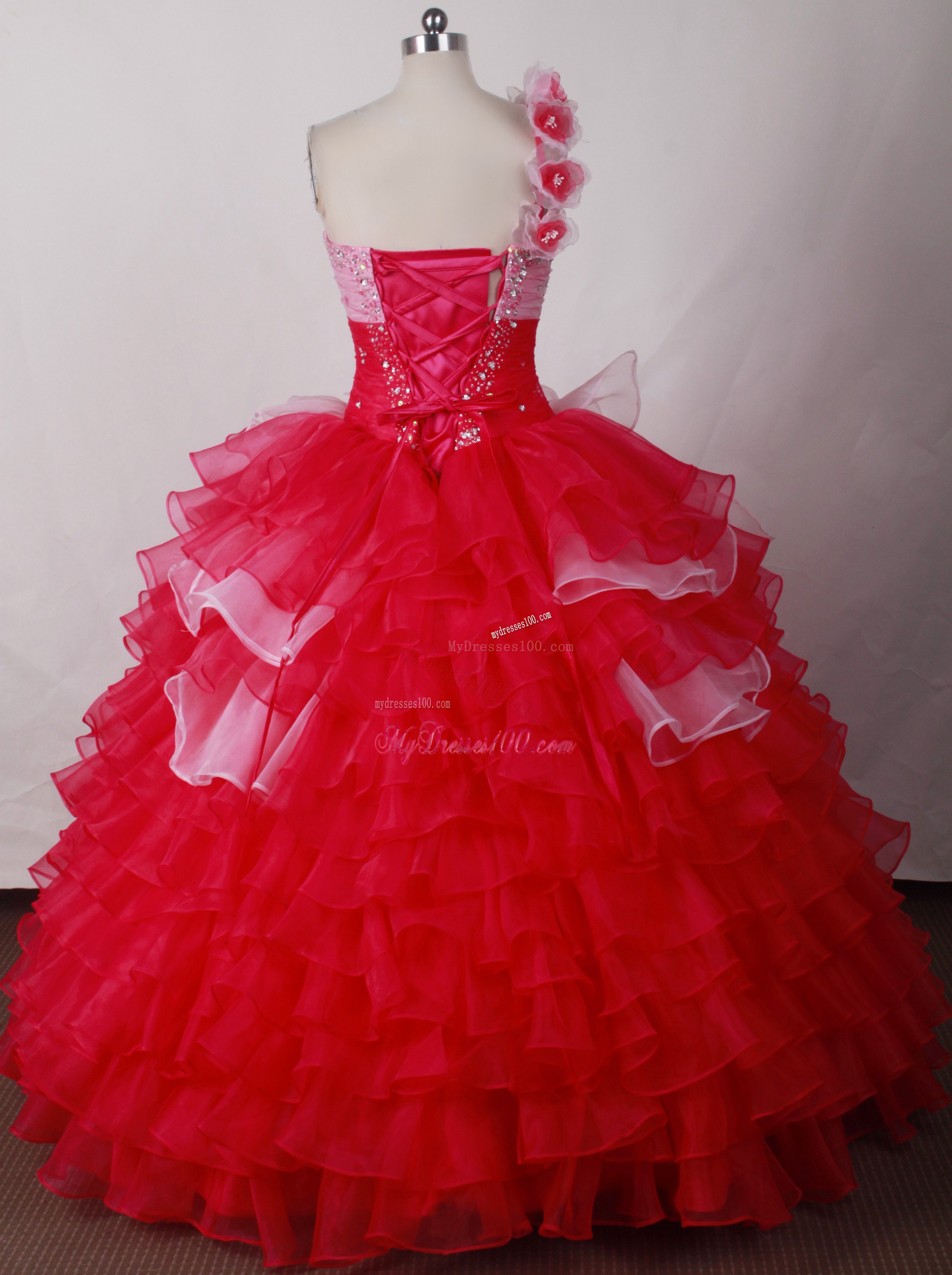 One Shoulder Flower Neck Puffy Ruffles Dresses for Quinceanera