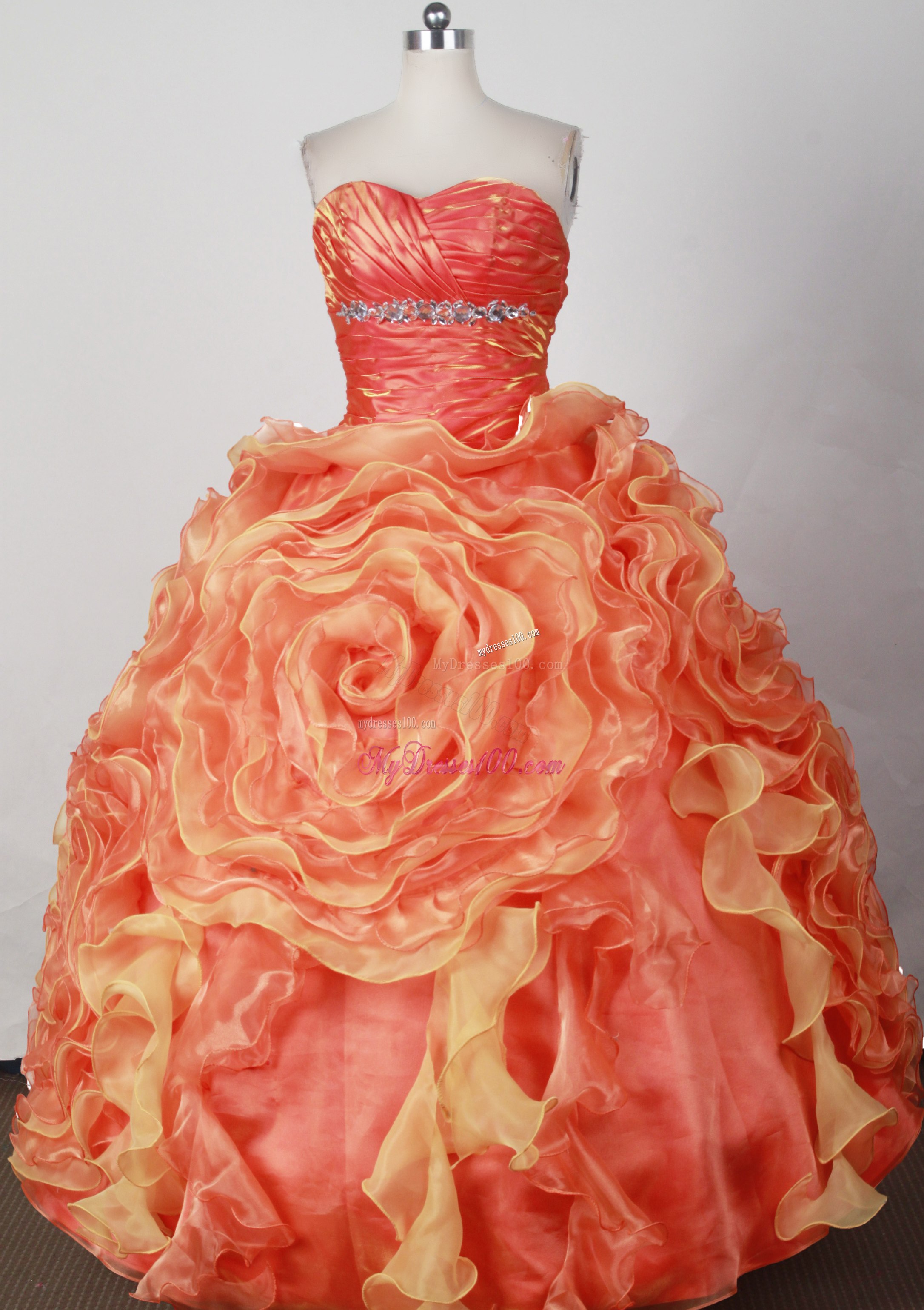 Two-toned Orange Quinceanera Dress with Rolling Flowers