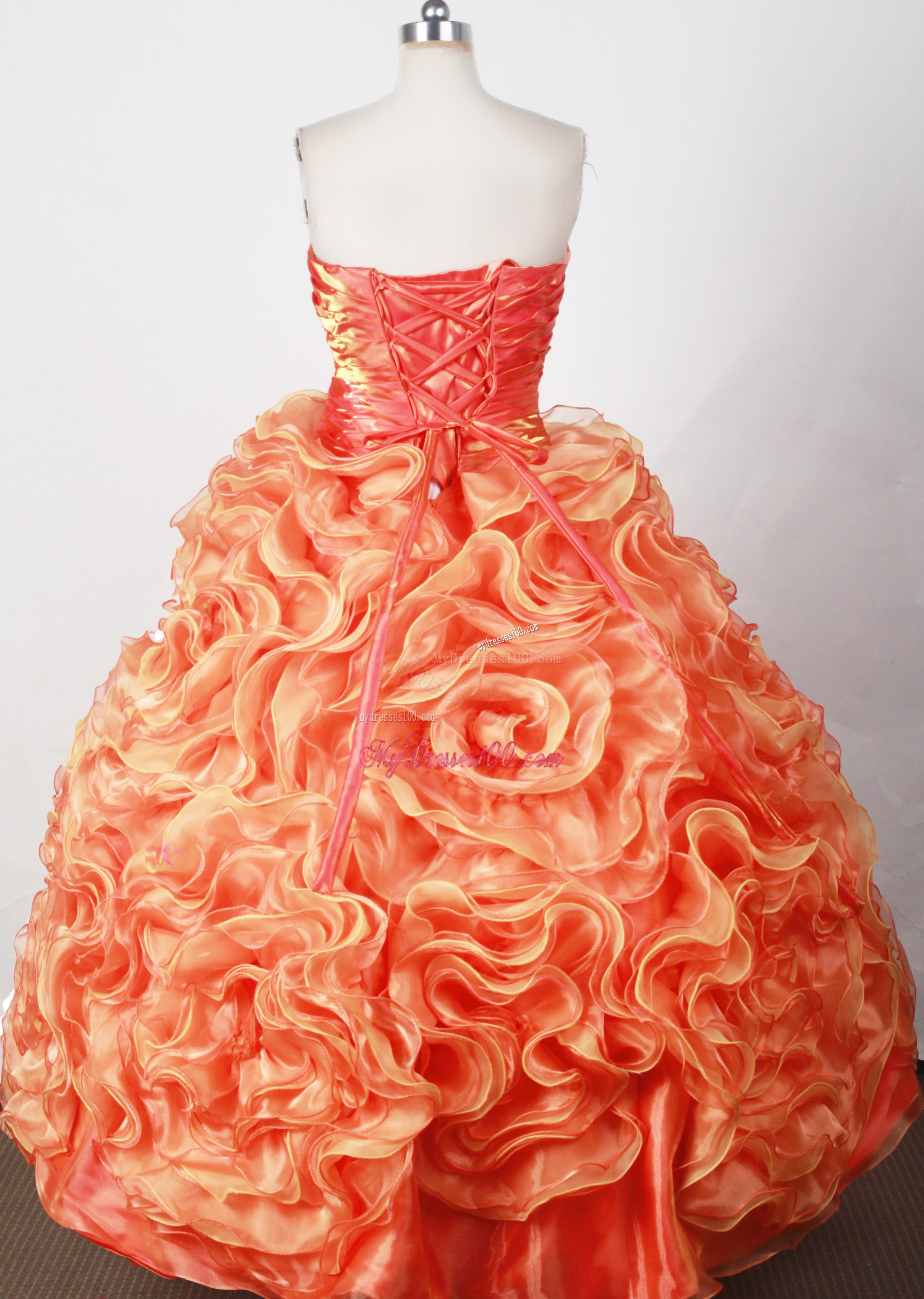 Two-toned Orange Quinceanera Dress with Rolling Flowers
