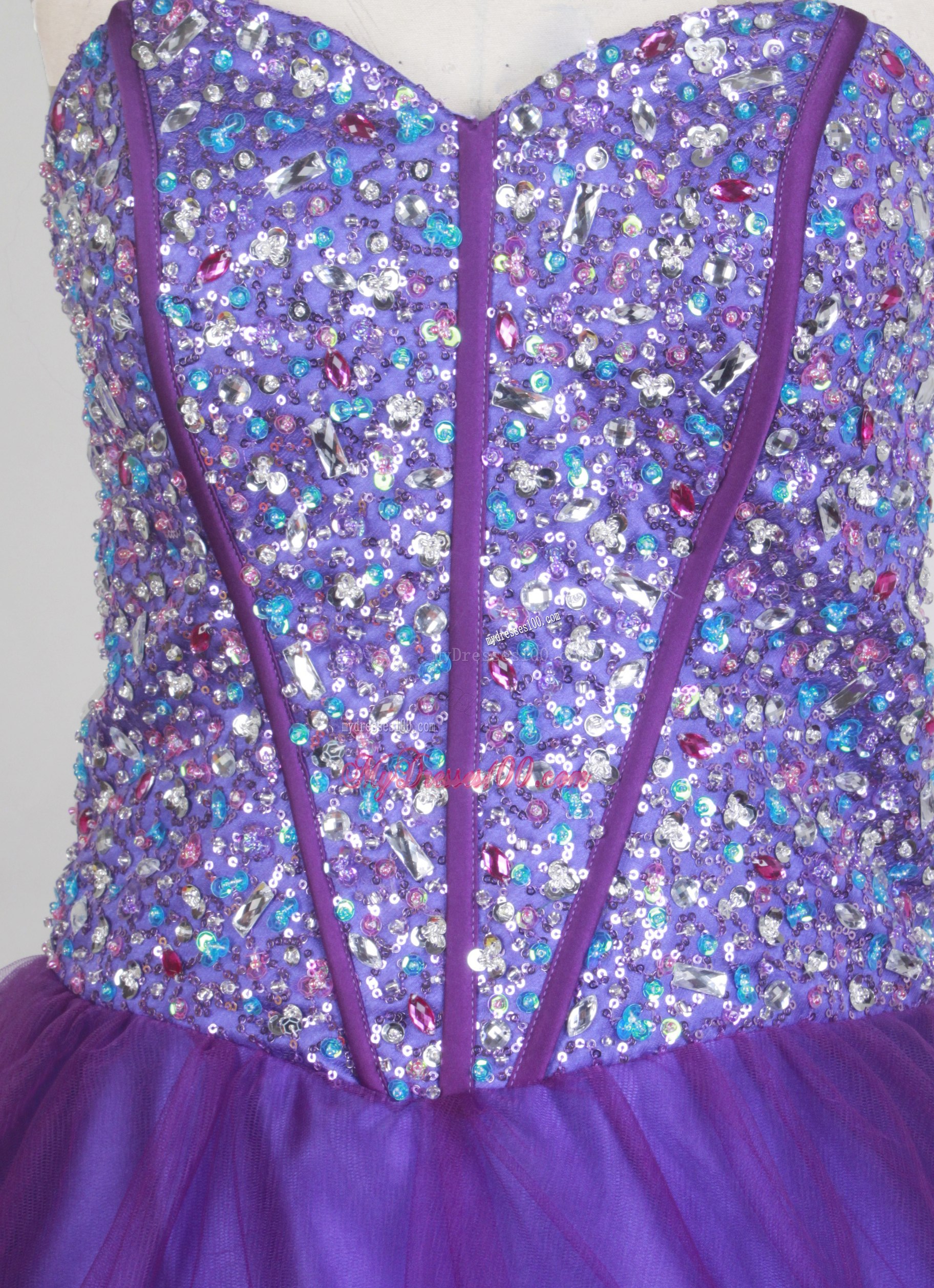 Lace Up Back Puffy Sweet sixteen dresses Shining with Colored Diamonds