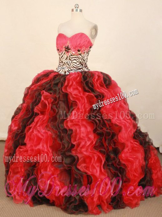 Ruching Rolling Flowers and Zebra Decorated Dress for Sweet 16 with Sweep Train
