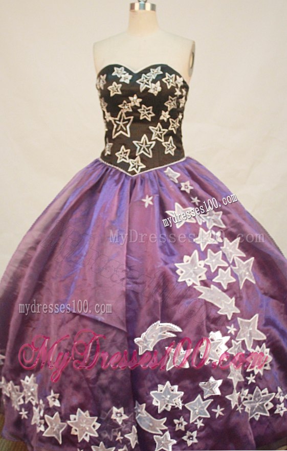 Black and Purple Sweetheart Bodice Dress for Sweet 15 Decorated by White Stars