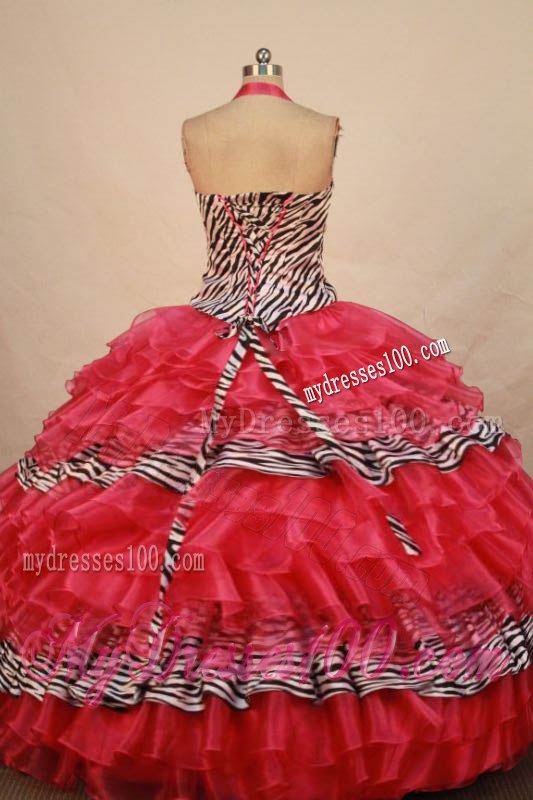 Popular Halter Top Zebra and Layers Quinceanera Dress with Rhinestone
