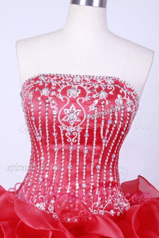 Hot Pink Beading Rolling Flowers Puffy Quinceanera Dress with Diamonds