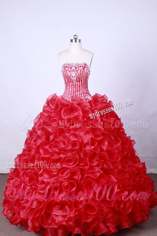 Hot Pink Beading Rolling Flowers Puffy Quinceanera Dress with Diamonds