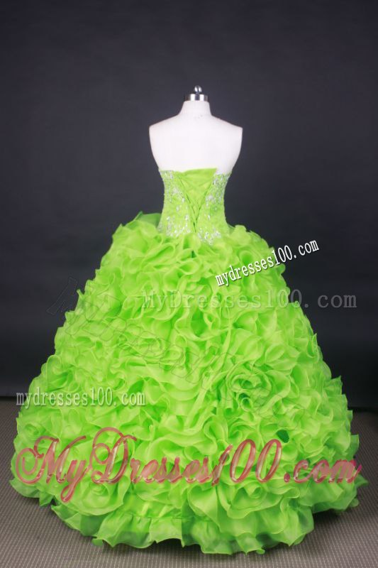 Spring Green Rolling Flowers Quinceanera Party Dress Shining with the Jewelries