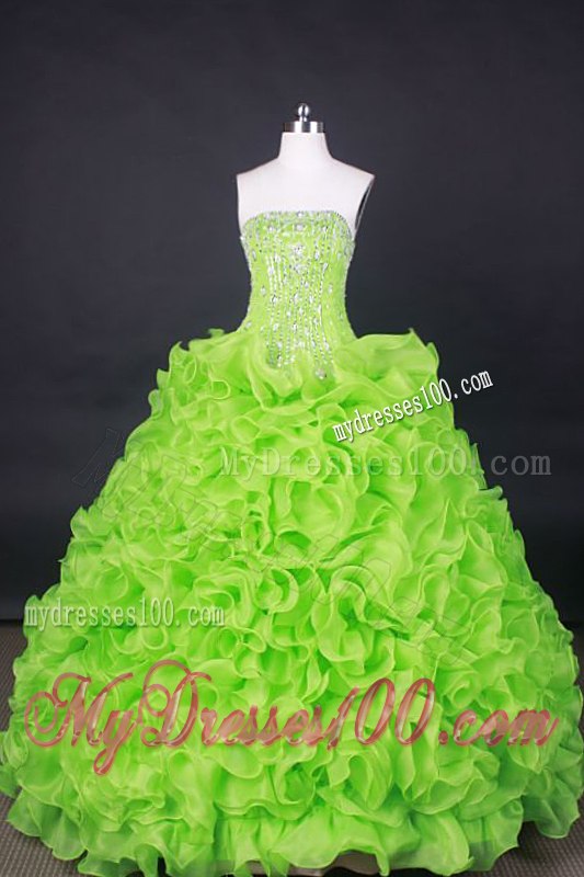 Spring Green Rolling Flowers Quinceanera Party Dress Shining with the Jewelries