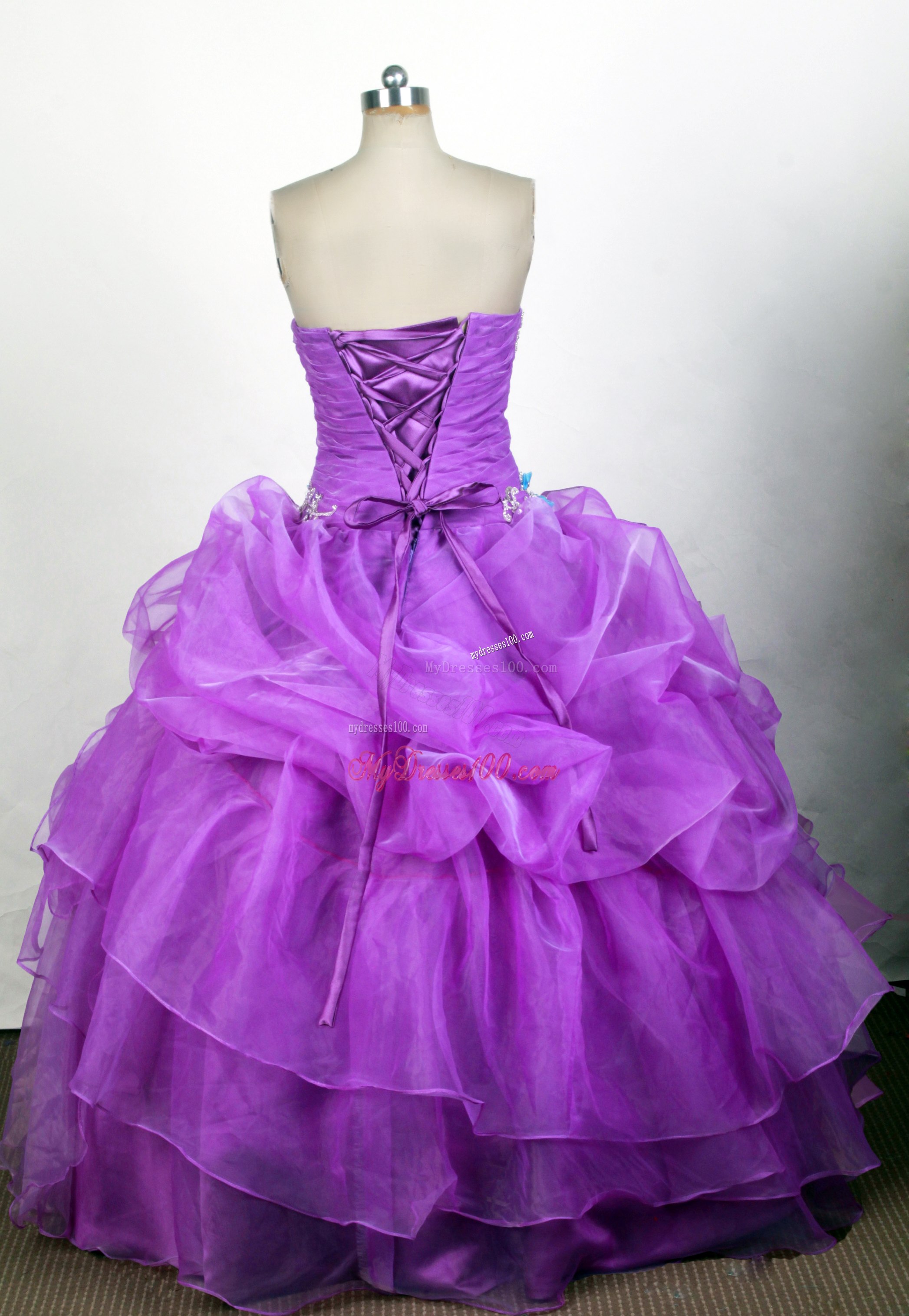 Ruche Layers and Pick-ups Quinceanera Dress Decorated by Appliques and Flowers