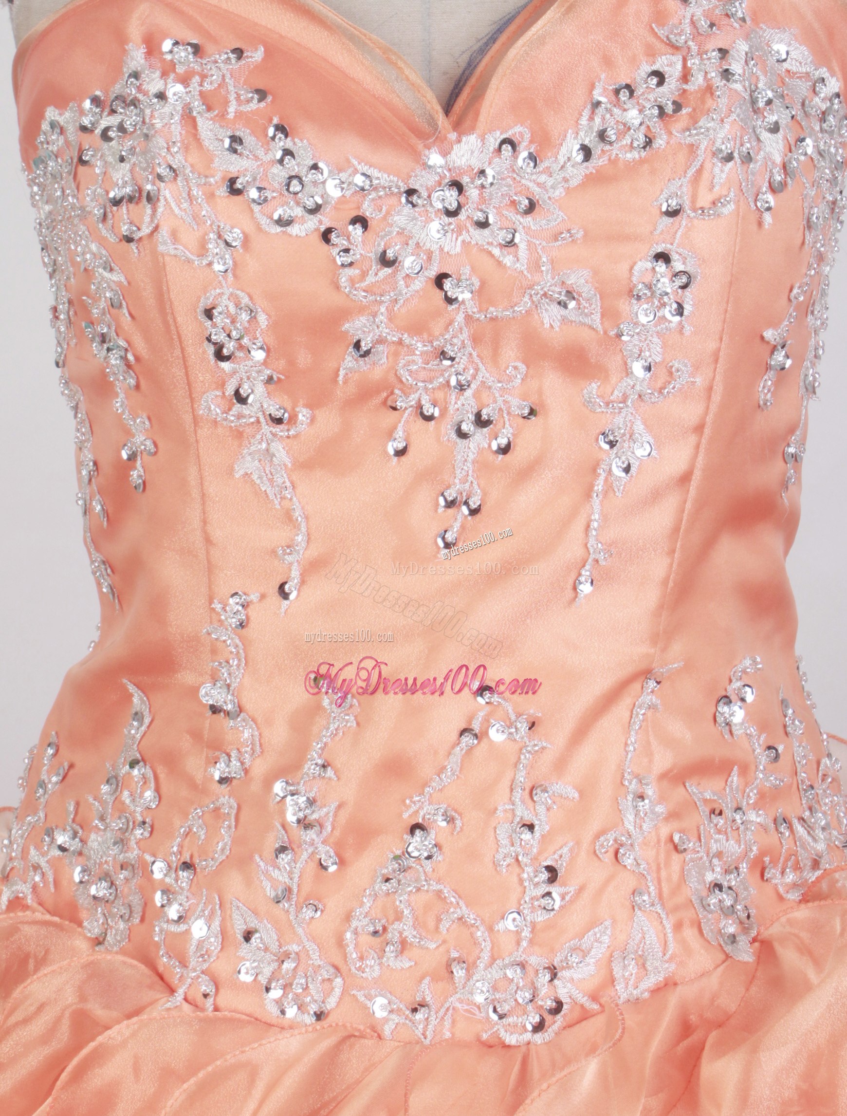 Appliqued and Ruffled Organza Orange Dress for Quinceanera