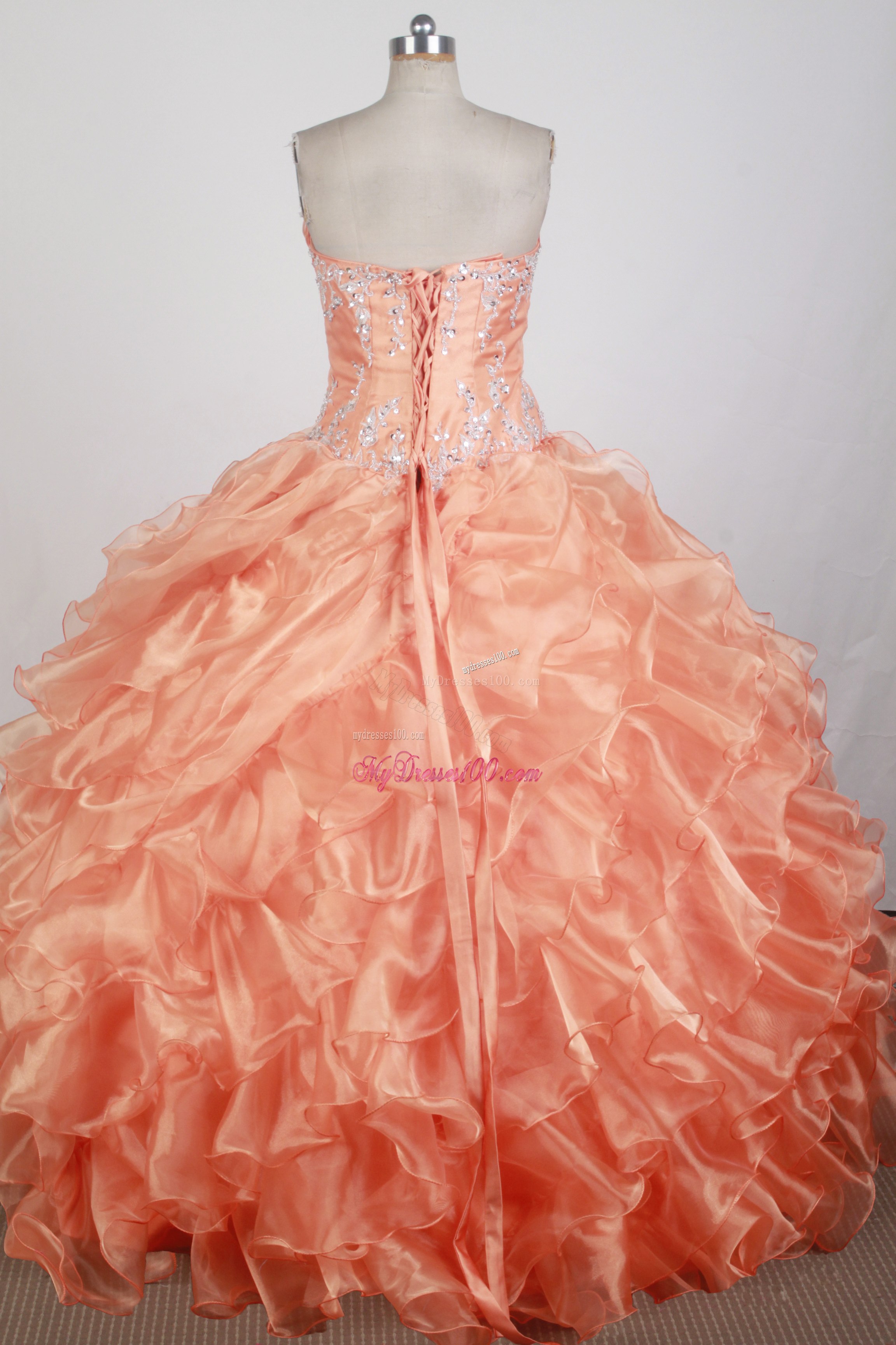 Appliqued and Ruffled Organza Orange Dress for Quinceanera