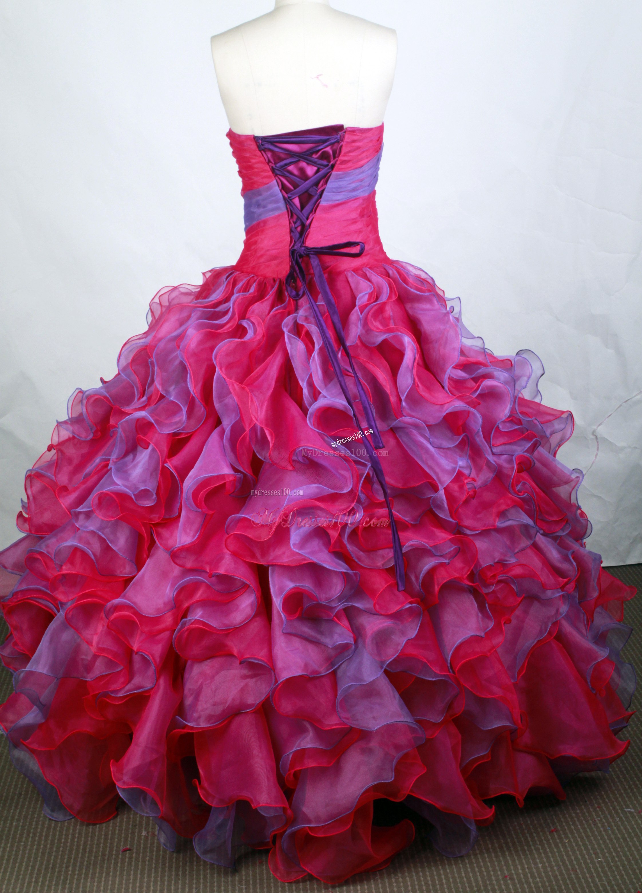 Ruching and Beaded Appliques Dress for Quince with Ruffled Layers