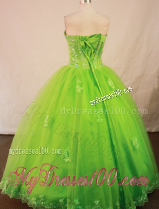 Outstanding Spring Green Puffy Corset Back Quinceanera Gown with Appliques