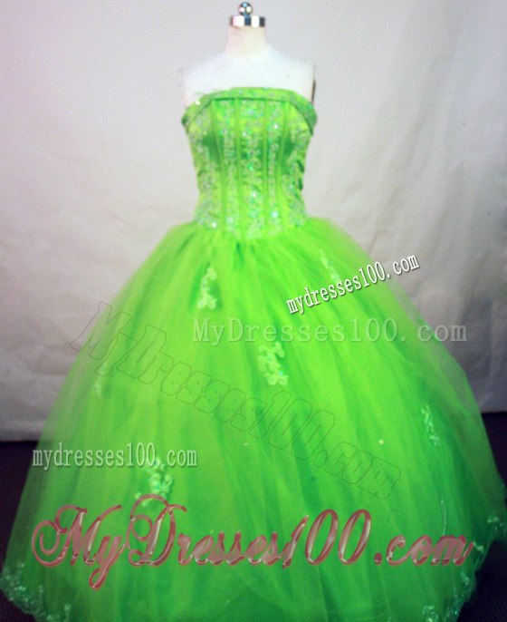 Outstanding Spring Green Puffy Corset Back Quinceanera Gown with Appliques
