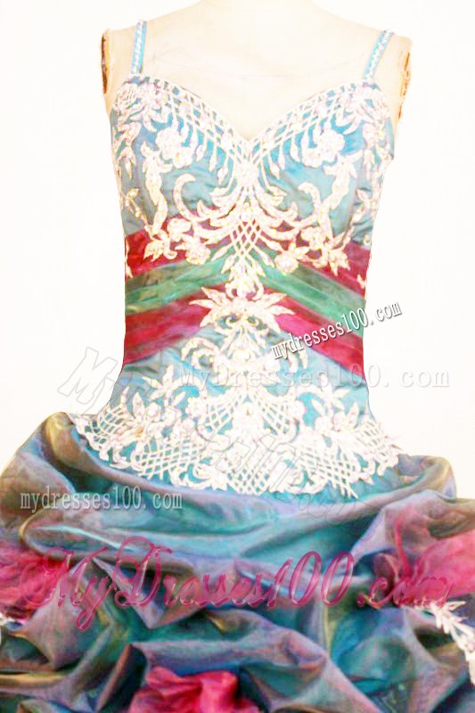 Spaghetti Straps Hand Made Flowers Appliques Quinceanera Dress with Court Train