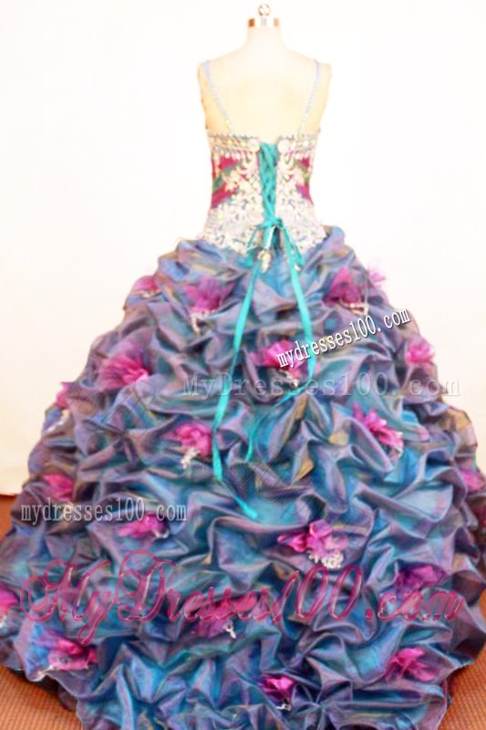 Spaghetti Straps Hand Made Flowers Appliques Quinceanera Dress with Court Train