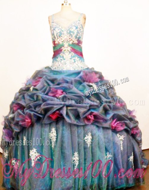 Spaghetti Straps Hand Made Flowers Appliques Quinceanera Dress with Court Train