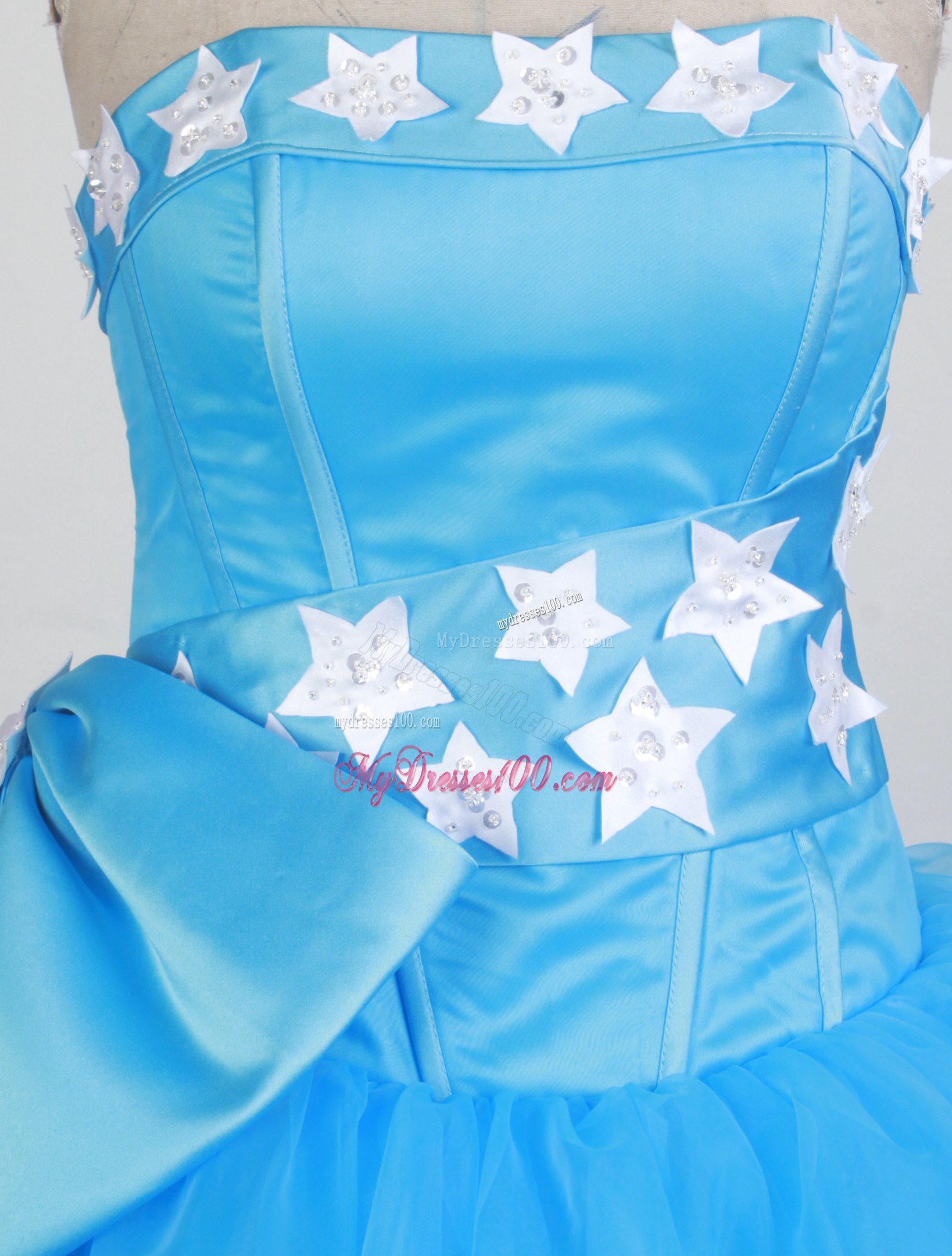 Blue Tiers Quinceanera Party Dress with White Stars and Big Bowknot