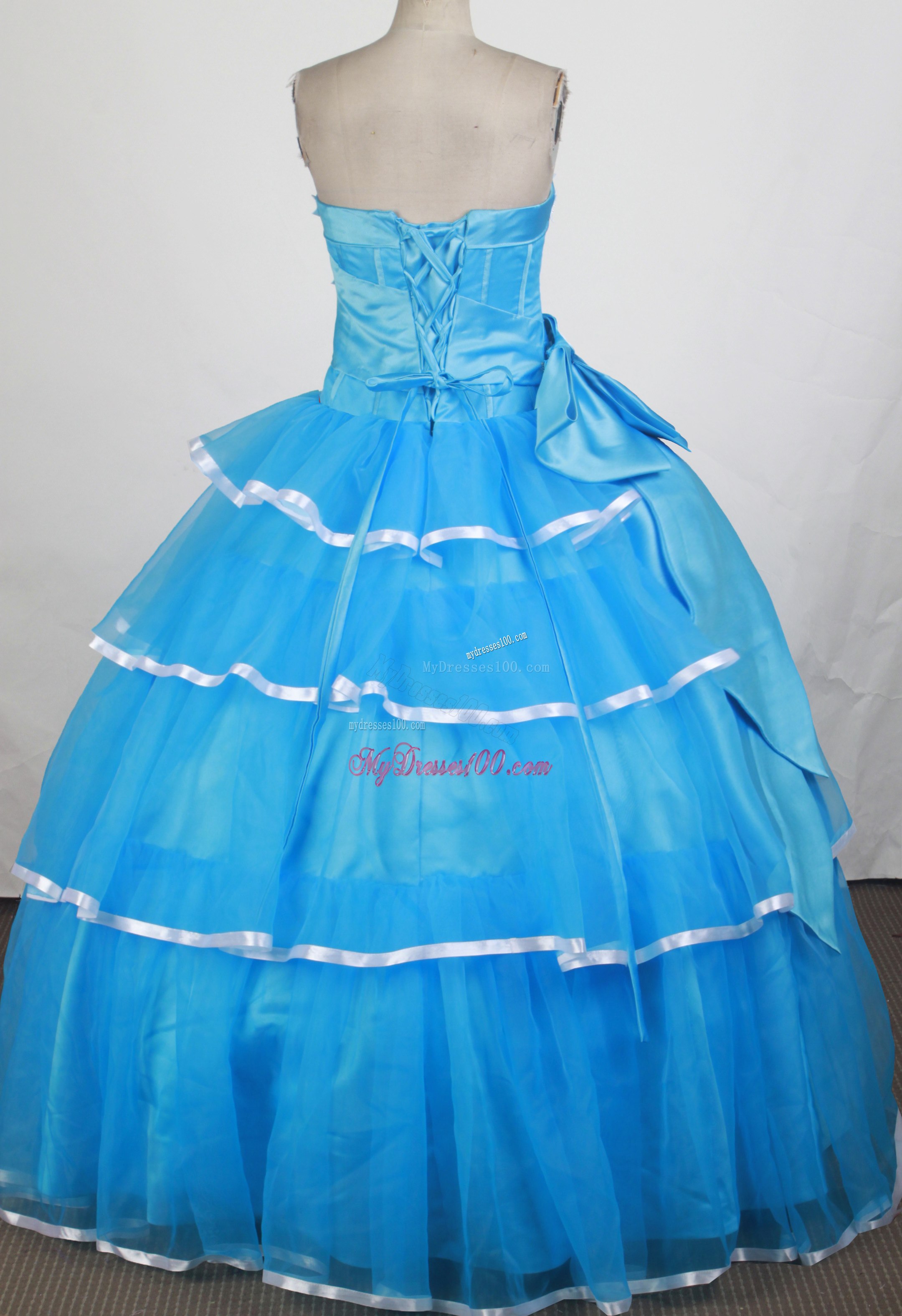 Blue Tiers Quinceanera Party Dress with White Stars and Big Bowknot