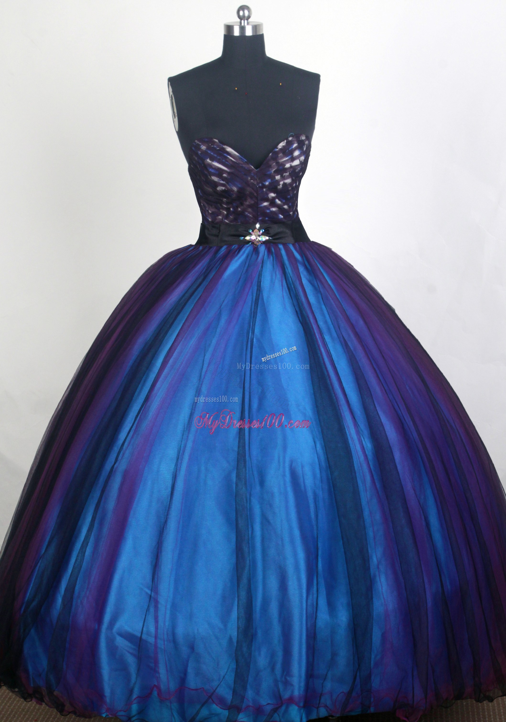Printed Sweetheart Sweet 15 Dresses with Beaded Satin Sash For Girls