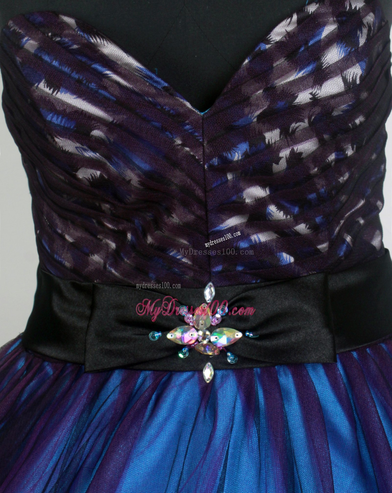 Printed Sweetheart Sweet 15 Dresses with Beaded Satin Sash For Girls