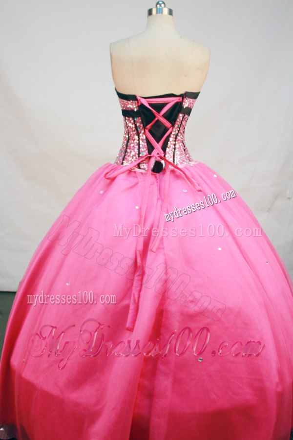 Fashionable Hot Pink Puffy Beaded Sweet 15 16 Dresses Corset Back