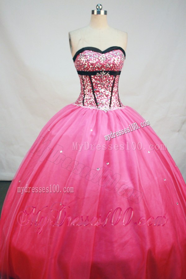 Fashionable Hot Pink Puffy Beaded Sweet 15 16 Dresses Corset Back