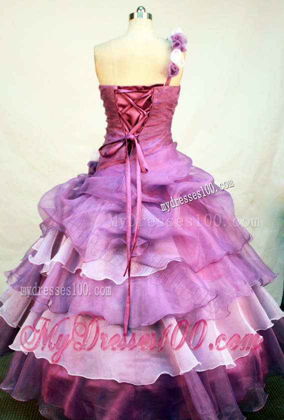 Ruffles Layers One Shoulder Lavender Sweet 15 Dresses Handmade Flowers