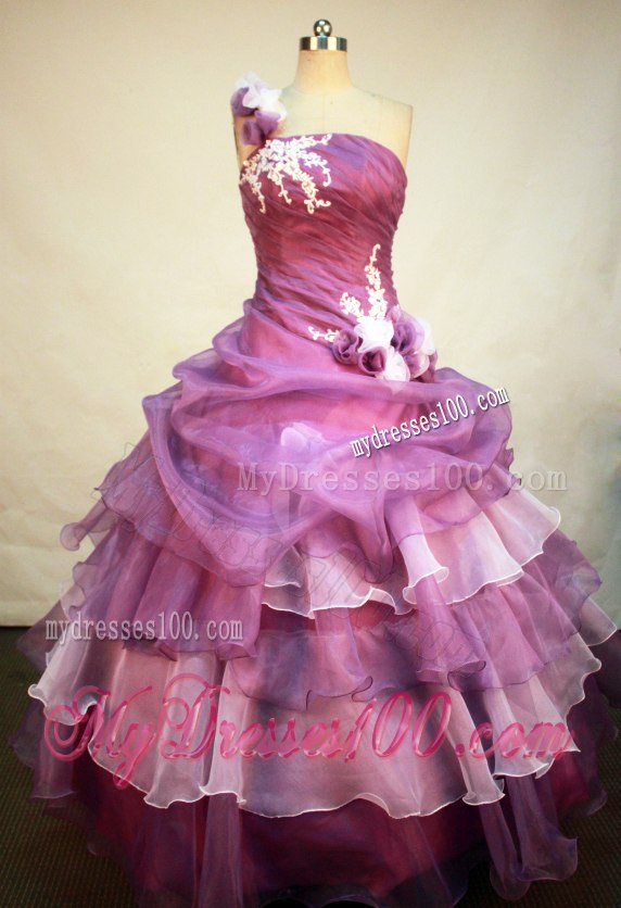 Ruffles Layers One Shoulder Lavender Sweet 15 Dresses Handmade Flowers