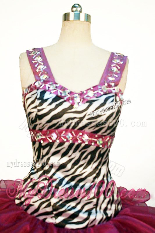 Wide Straps Zebra and Organza Ruffled Layers Puffy Quinceanera Dress