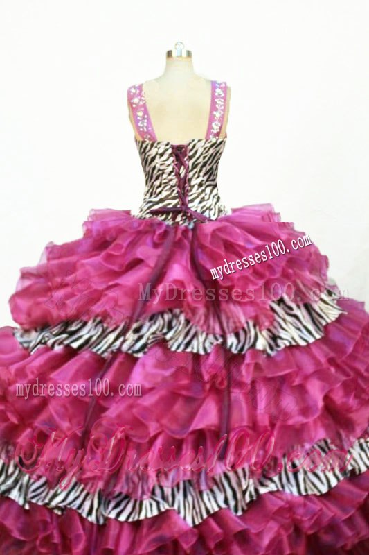 Wide Straps Zebra and Organza Ruffled Layers Puffy Quinceanera Dress