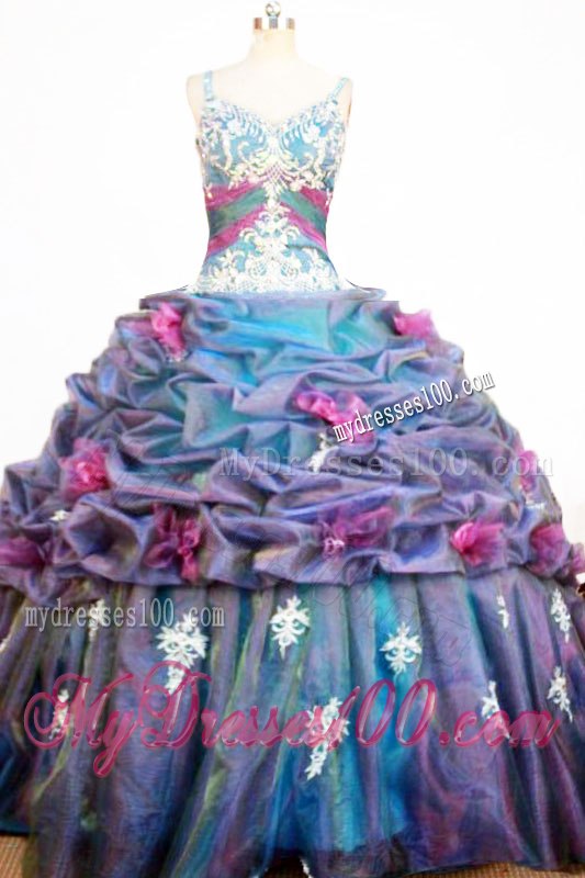 Straps Colored Ball Gown Quinceanera Dress with Appliques and Handle Flowers
