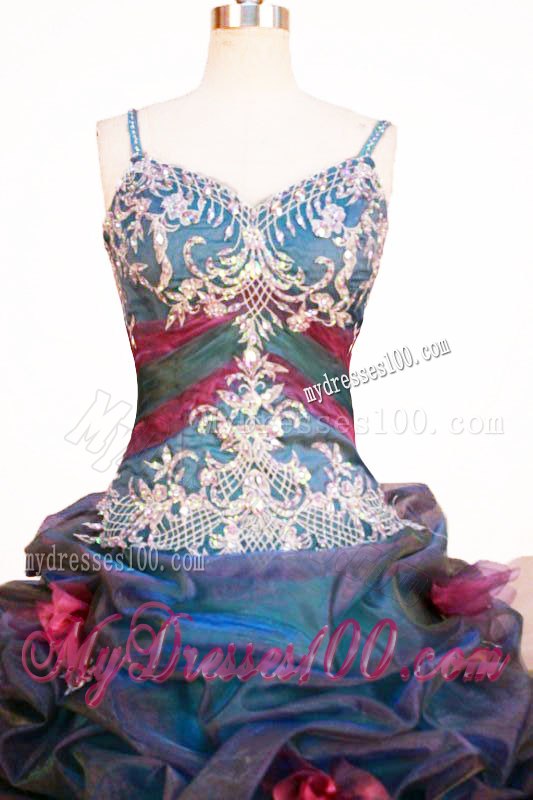 Straps Colored Ball Gown Quinceanera Dress with Appliques and Handle Flowers