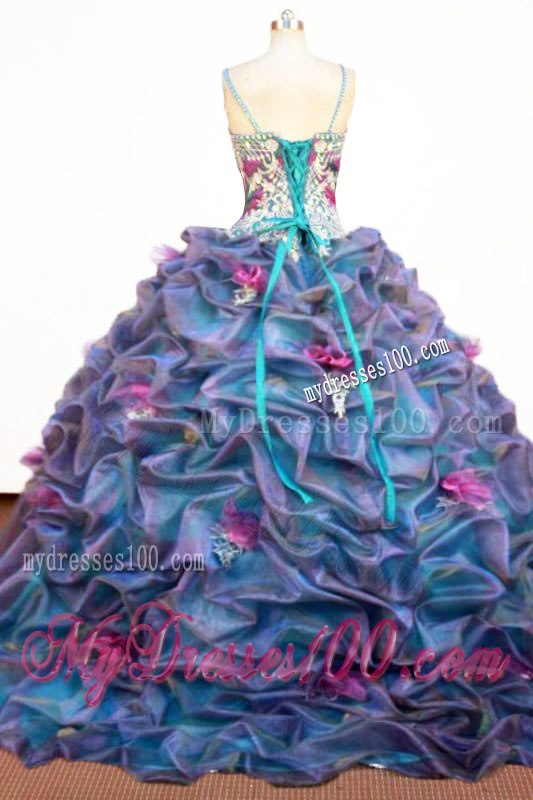 Straps Colored Ball Gown Quinceanera Dress with Appliques and Handle Flowers