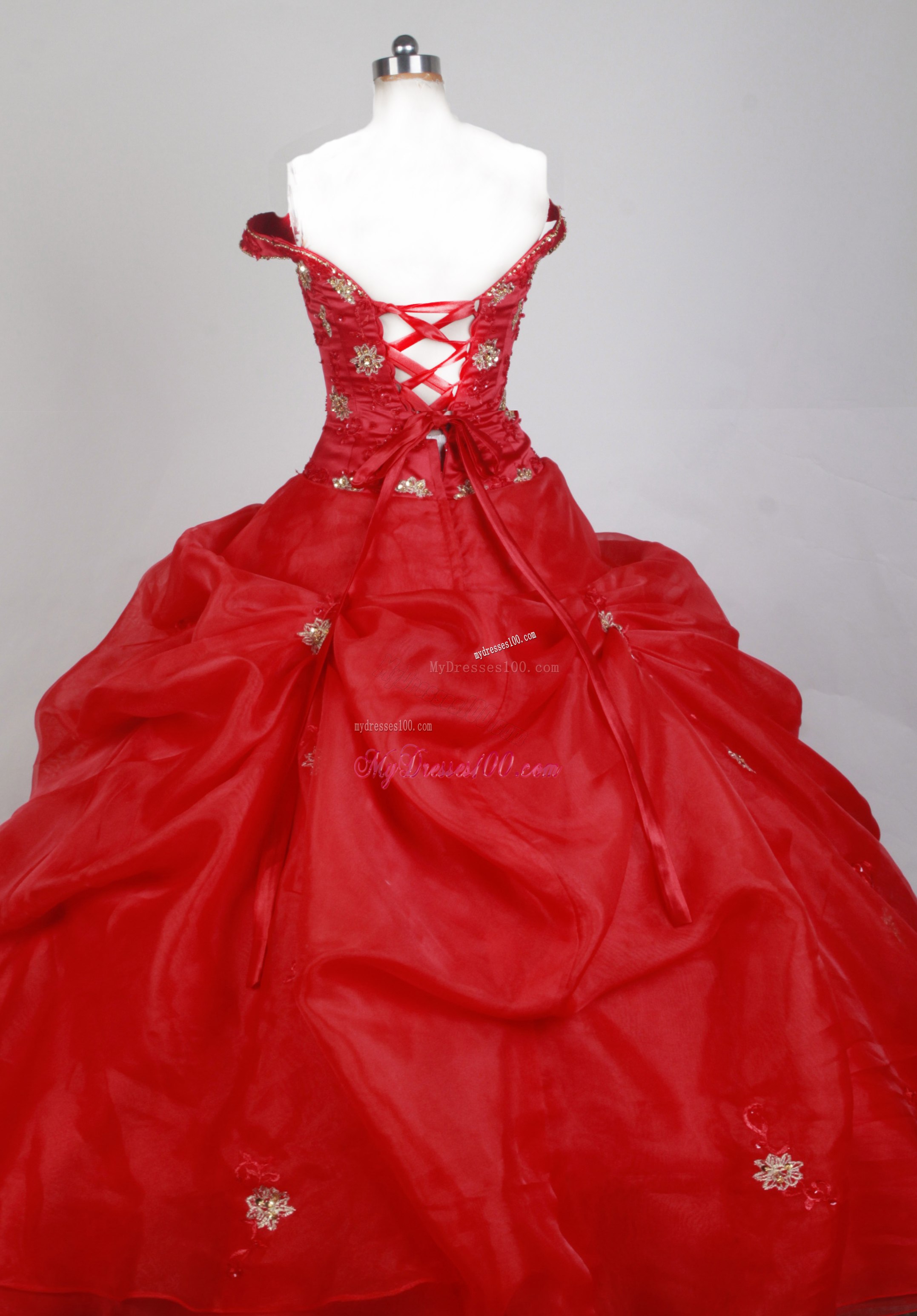 Beading Off The Shoulder Sweet 15 Dresses with Pick-ups and Floral Appliques