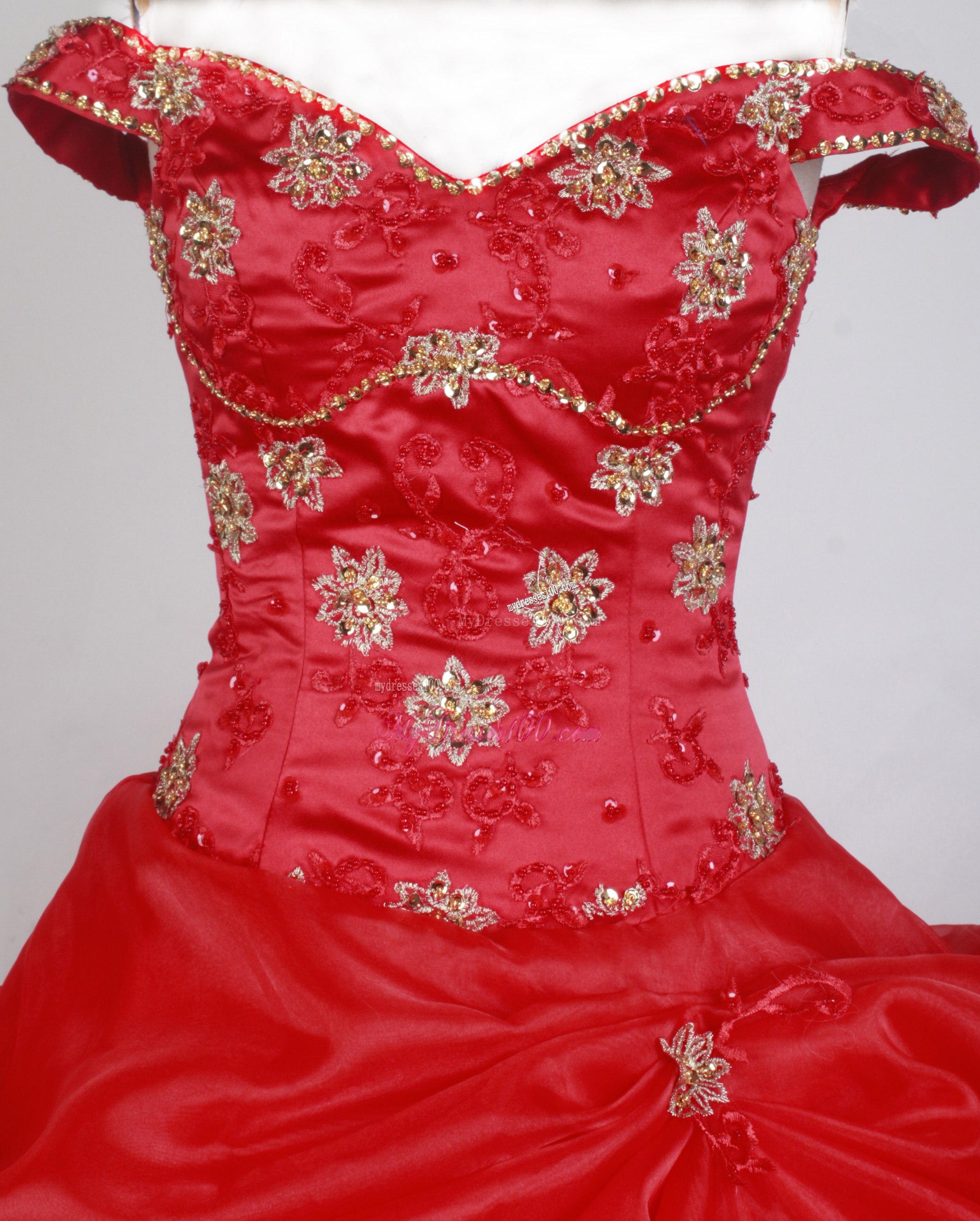 Beading Off The Shoulder Sweet 15 Dresses with Pick-ups and Floral Appliques