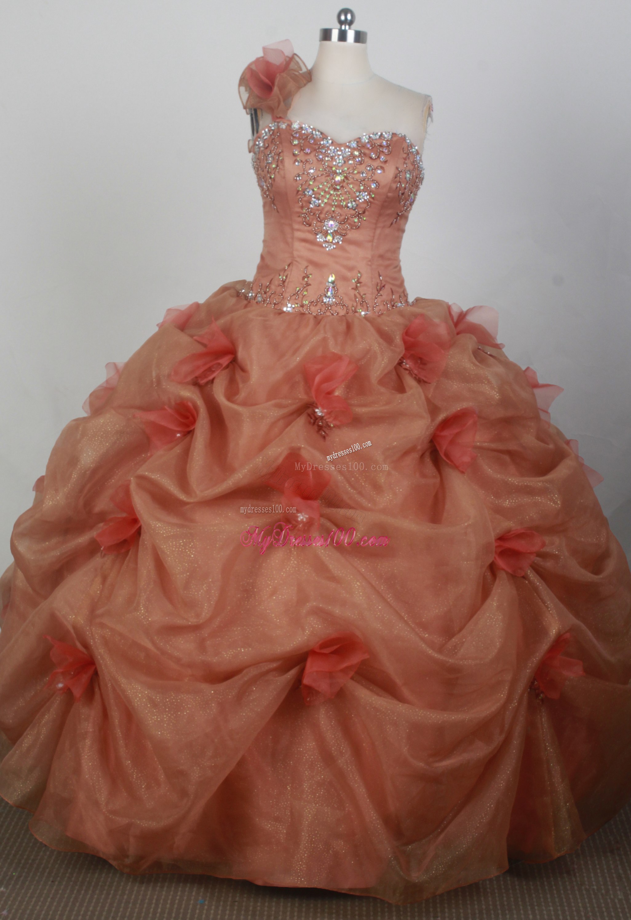 Orange Asymmetrical Dress 16 with Beading and Pick-ups