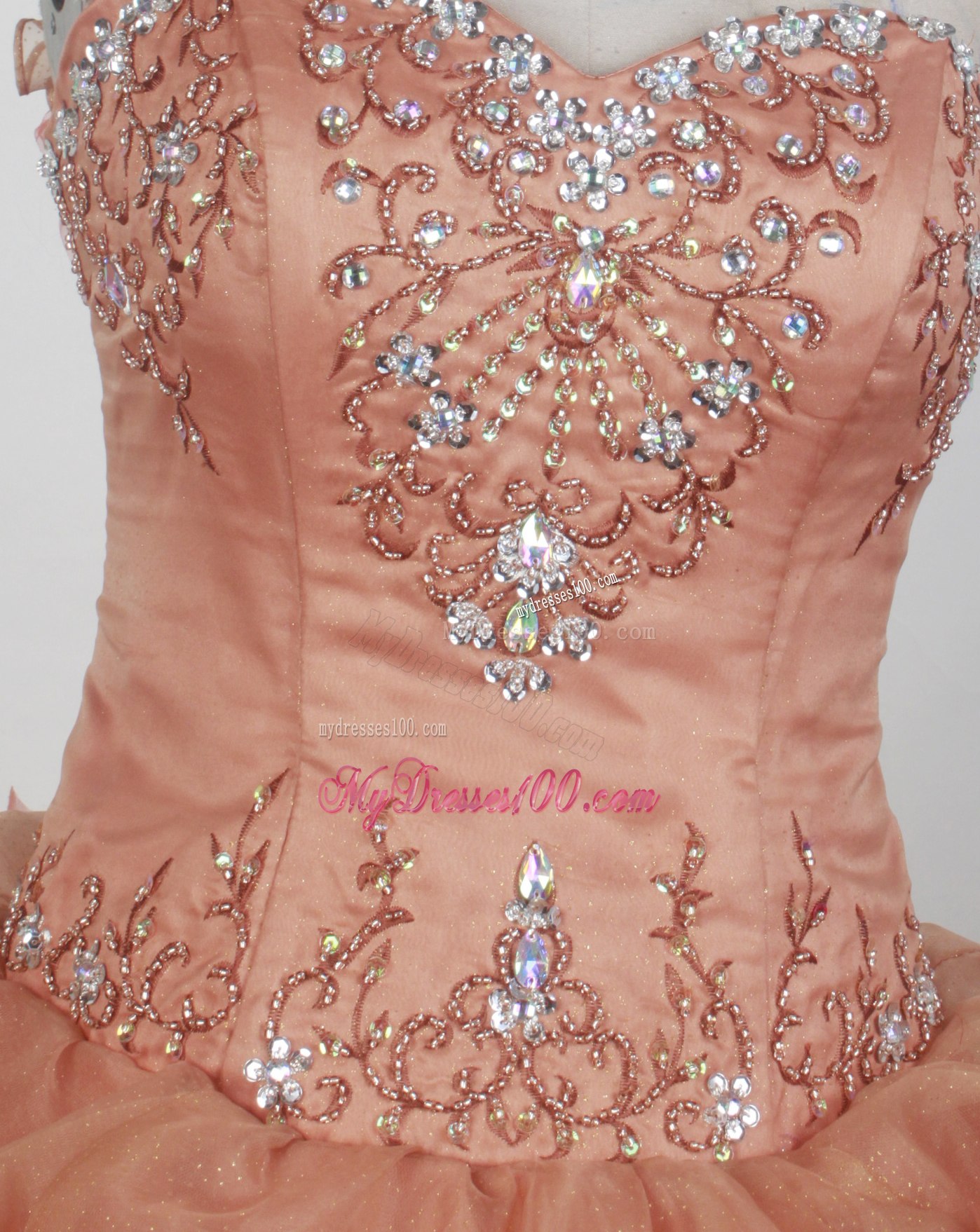 Orange Asymmetrical Dress 16 with Beading and Pick-ups