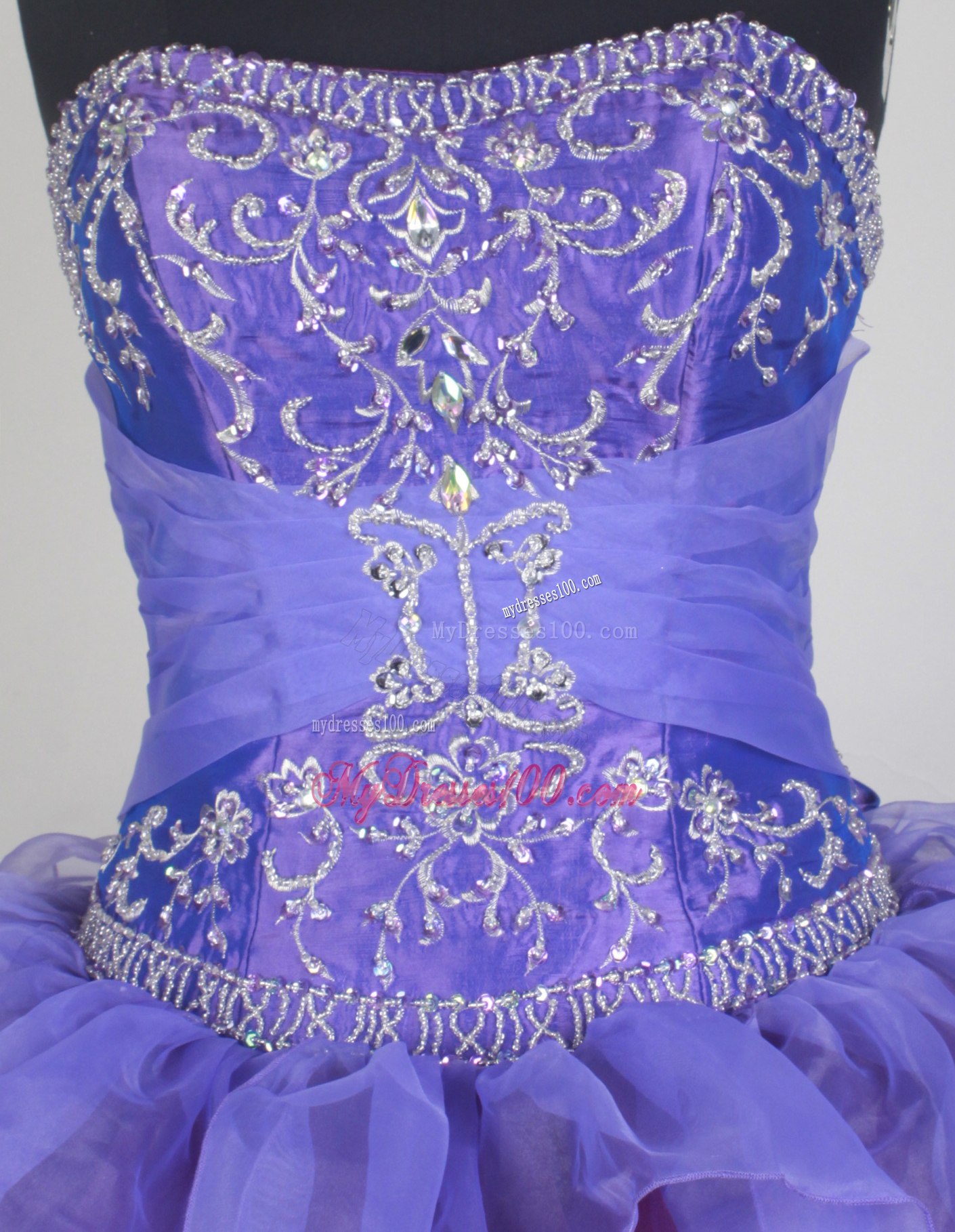 Lavender and Burgundy Quinceanera Gown with Petal Layers