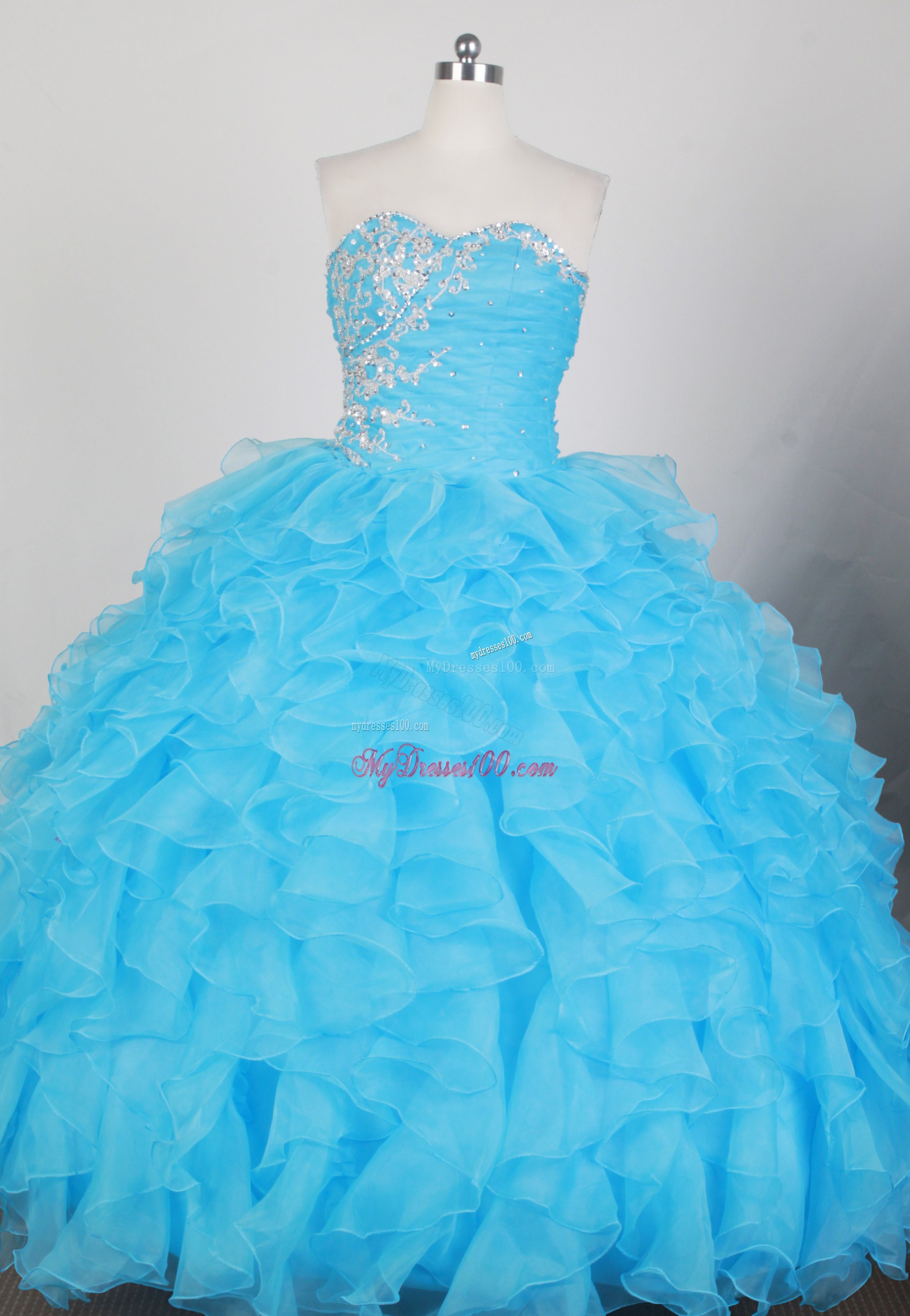 Ruching Ruffled Layers Sweet sixteen dresses with Shining Beadings in Light Blue