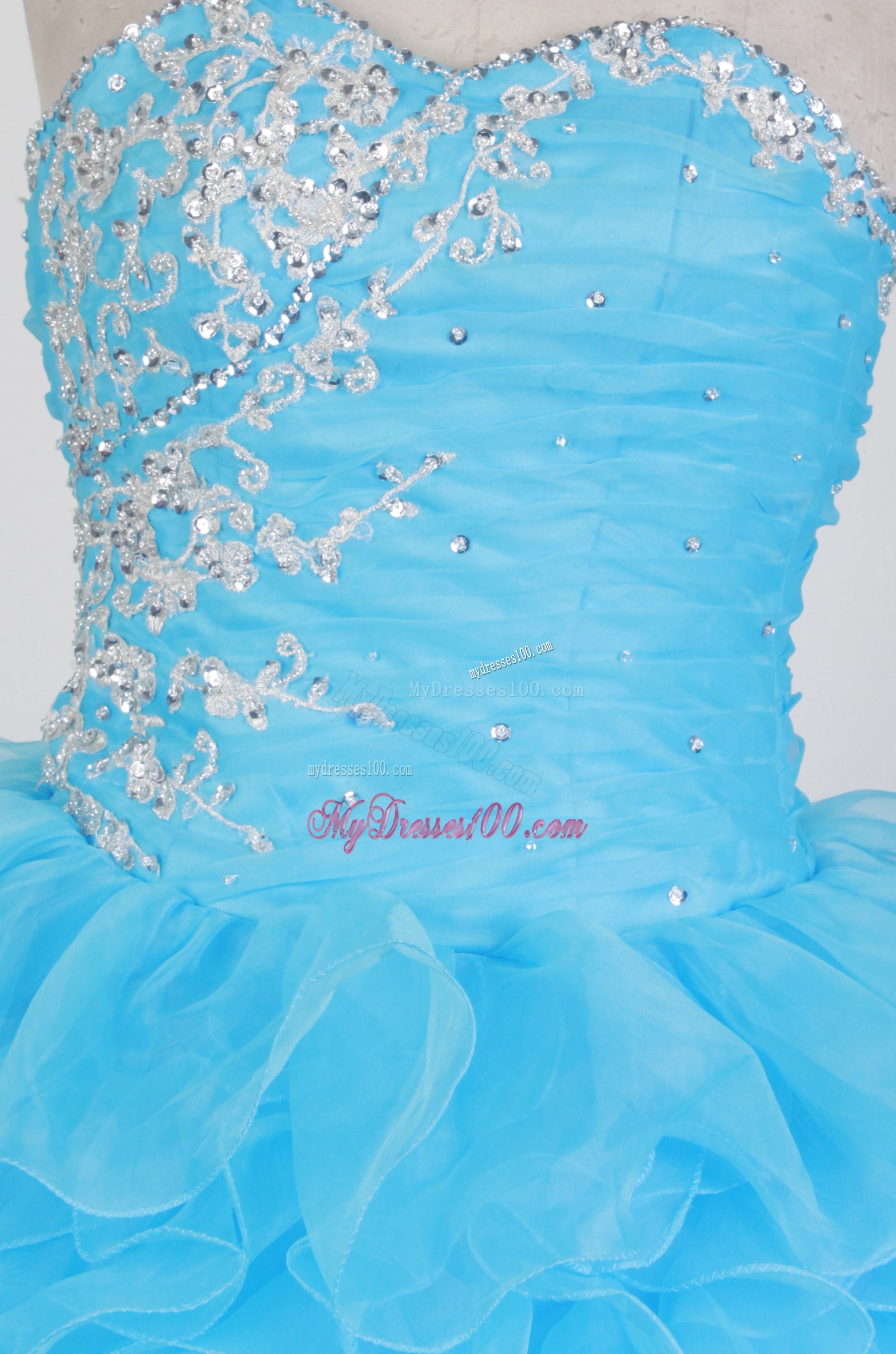 Ruching Ruffled Layers Sweet sixteen dresses with Shining Beadings in Light Blue