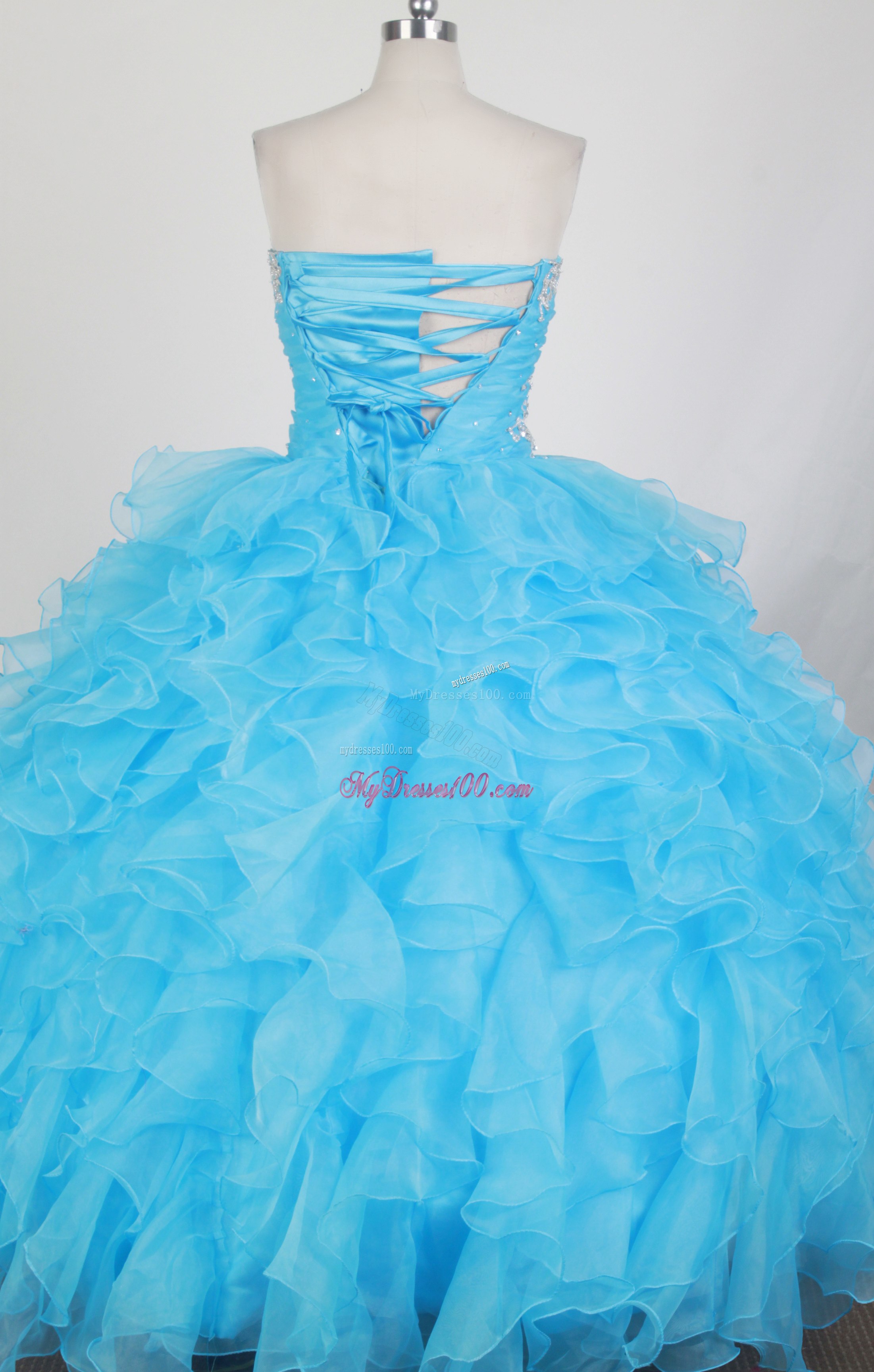 Ruching Ruffled Layers Sweet sixteen dresses with Shining Beadings in Light Blue
