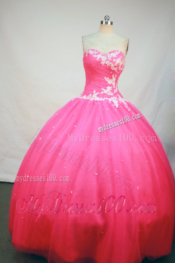 Hot Pink Appliques Sweetheart Quinceanera Dresses Lace-up Back