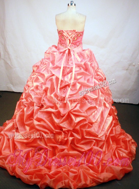 Beaded and Appliques Watermelon Quinceanera Dresses Pick Ups
